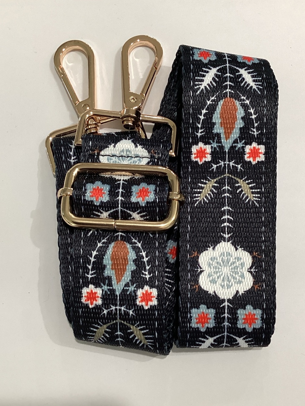 Purse Adjustable Purse Black Floral Crossbody Strap with Gold Hardware